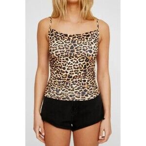 Nasty Gal Cami Top Womens Size 8 Leopard Print Brown Cowl Neck